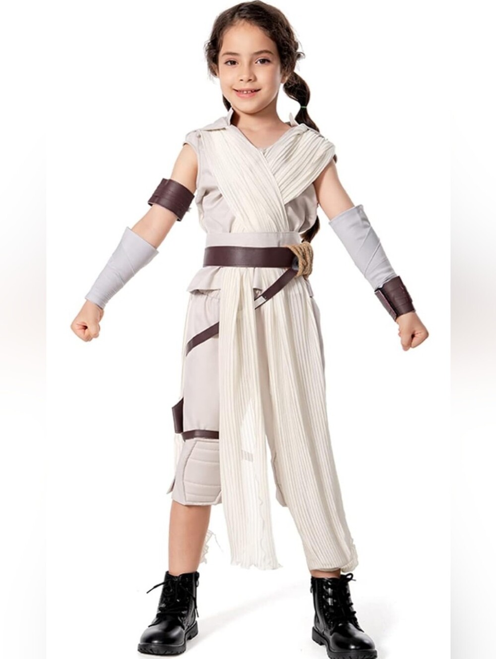 Jedi-Inspired Hooded Costume in Taupe with Brown Accessories Size Small